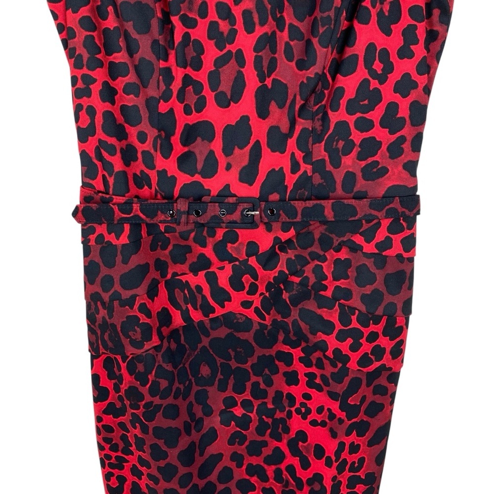 Cache Leopard Sheath Sleeveless Dress Belted Women’s Size 2 Black Red - Picture 4 of 10